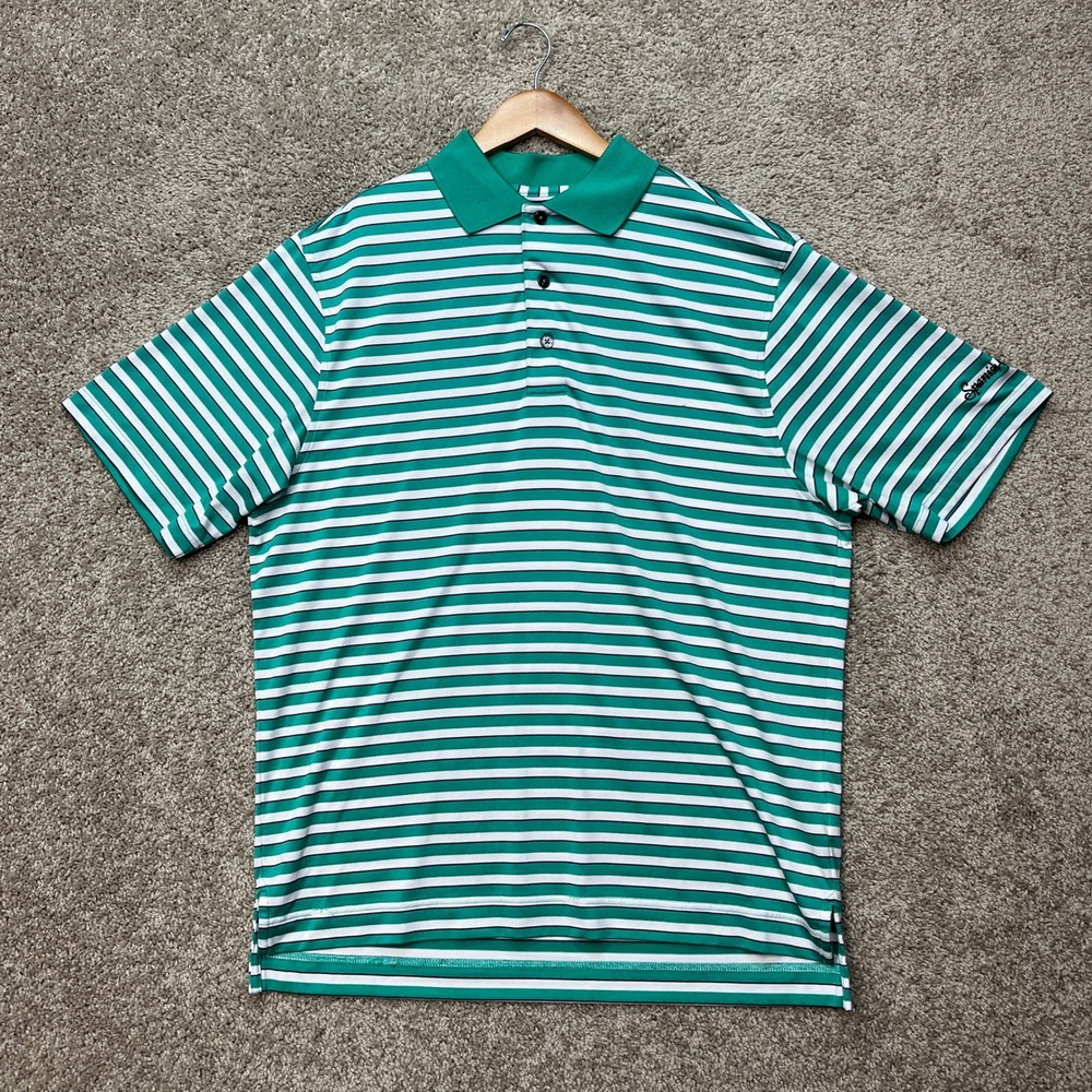FootJoy Polo Shirt Mens Medium Green Striped Short Sleeve Spanish Wells Golf‎
